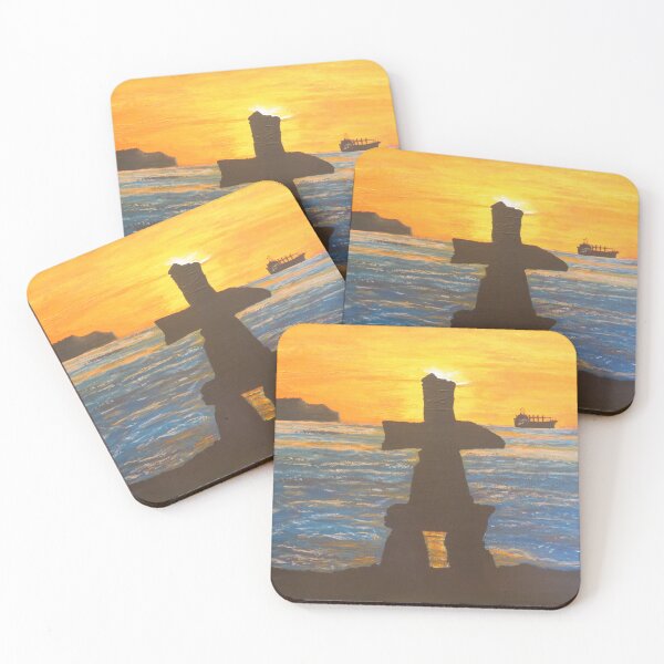 Item preview, Inukshuk at Sunset on the Pacific Ocean designed and sold by ElaineFogelArt.
