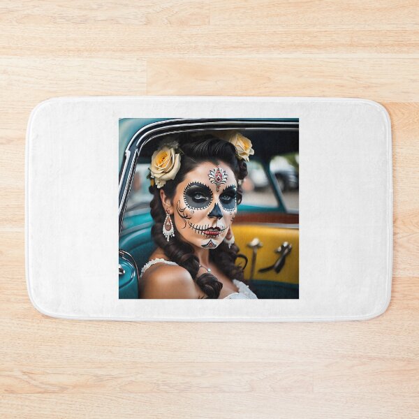 Item preview, Pinup girl III with bright day of the dead make up in the car designed and sold by aipinups.