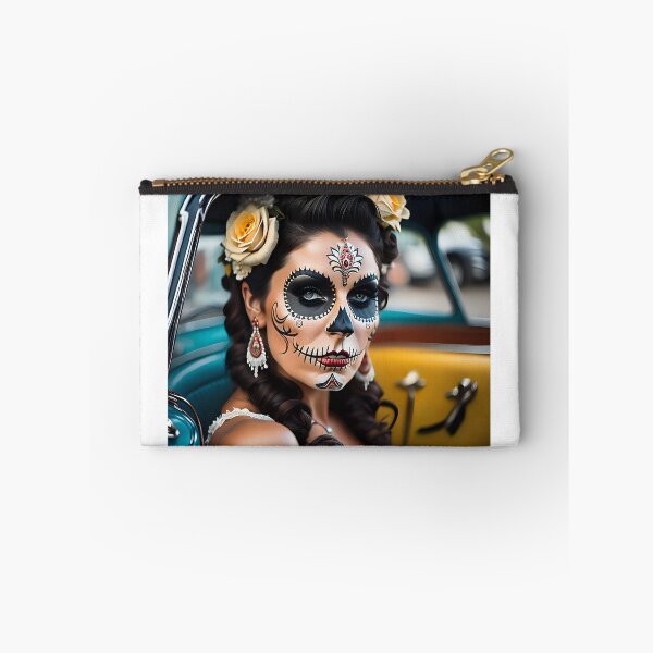 Item preview, Pinup girl III with bright day of the dead make up in the car designed and sold by aipinups.