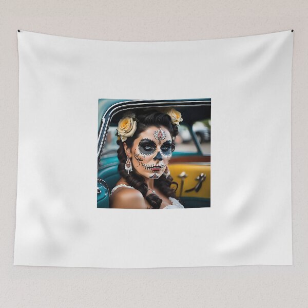 Item preview, Pinup girl III with bright day of the dead make up in the car designed and sold by aipinups.