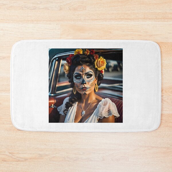 Item preview, Pinup girl IV with bright day of the dead make up in the car designed and sold by aipinups.