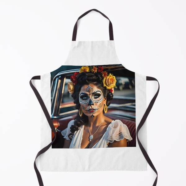 Item preview, Pinup girl IV with bright day of the dead make up in the car designed and sold by aipinups.