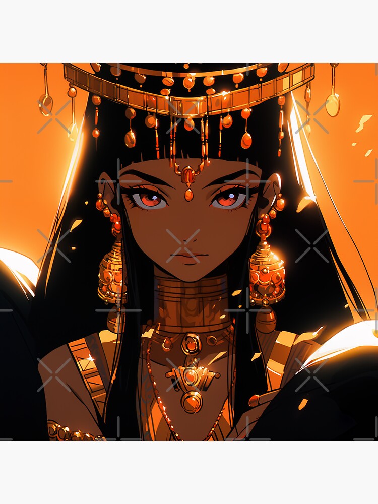 KREA - A anime still of a portrait of a black woman with ancient egypt  ruins as background
