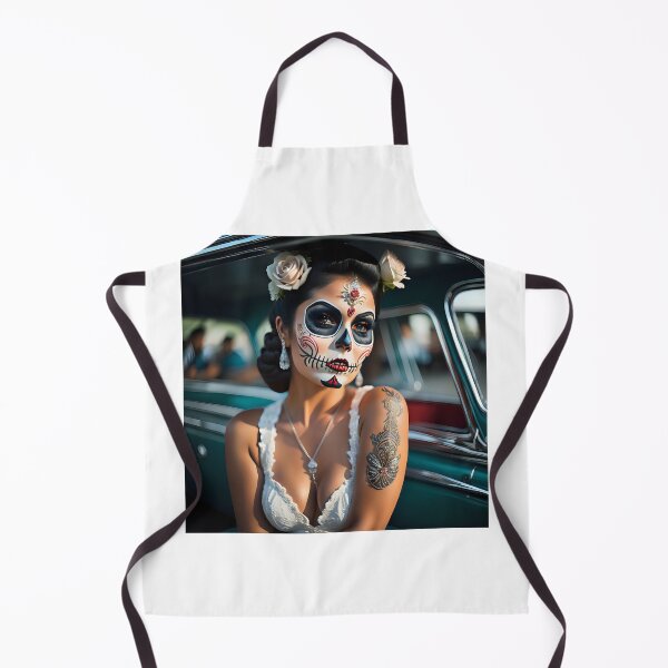 Item preview, Pinup girl V with bright day of the dead make up in the car designed and sold by aipinups.
