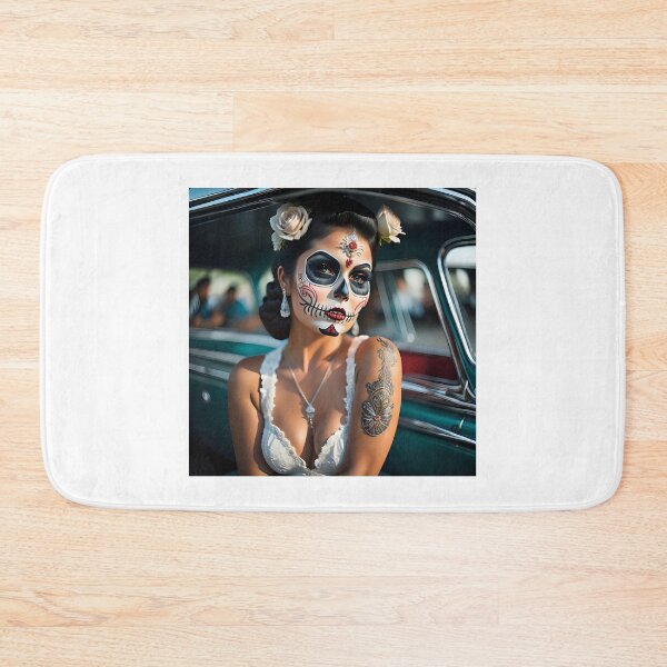 Item preview, Pinup girl V with bright day of the dead make up in the car designed and sold by aipinups.