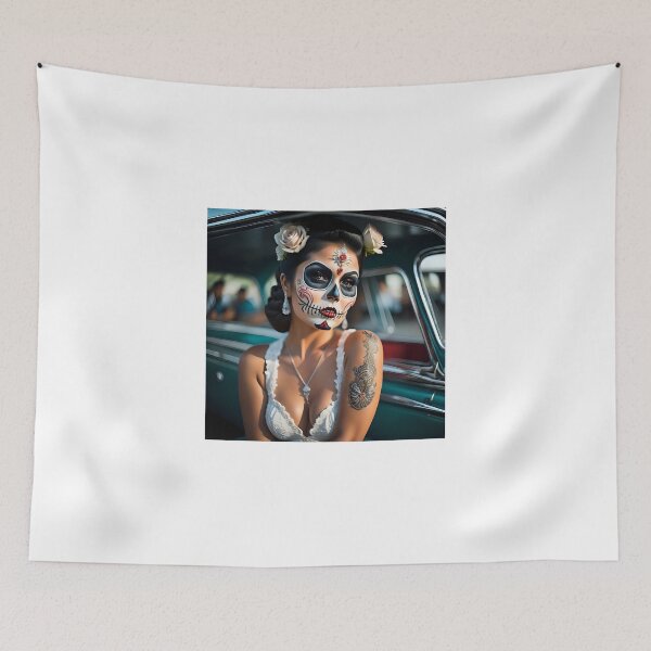 Item preview, Pinup girl V with bright day of the dead make up in the car designed and sold by aipinups.
