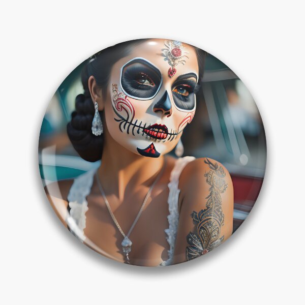 Item preview, Pinup girl V with bright day of the dead make up in the car designed and sold by aipinups.