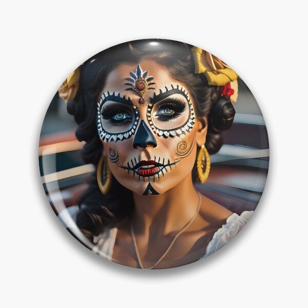 Item preview, Pinup girl IV with bright day of the dead make up in the car designed and sold by aipinups.