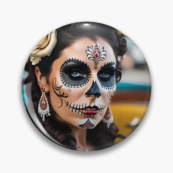Item preview, Pinup girl III with bright day of the dead make up in the car designed and sold by aipinups.