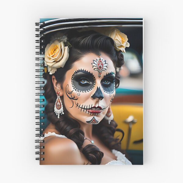 Item preview, Pinup girl III with bright day of the dead make up in the car designed and sold by aipinups.