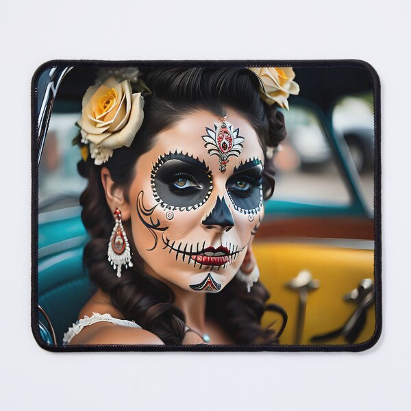 Item preview, Pinup girl III with bright day of the dead make up in the car designed and sold by aipinups.