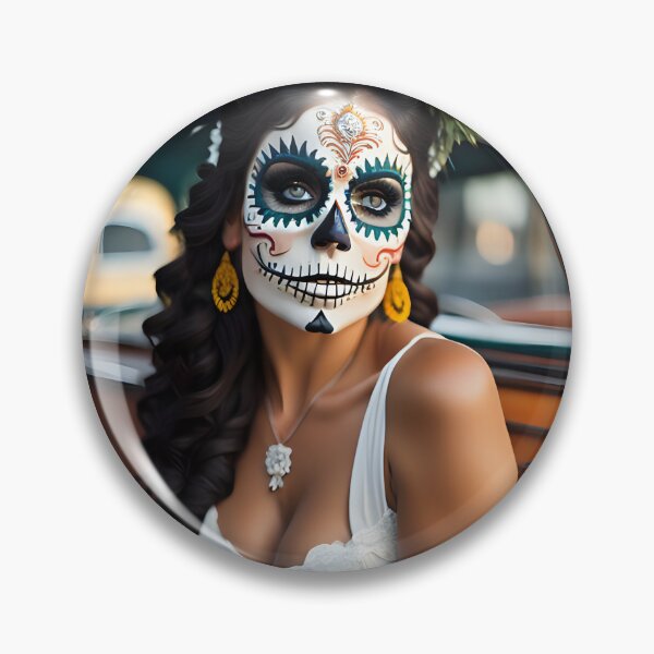 Item preview, Pinup girl II with bright day of the dead make up in the car designed and sold by aipinups.