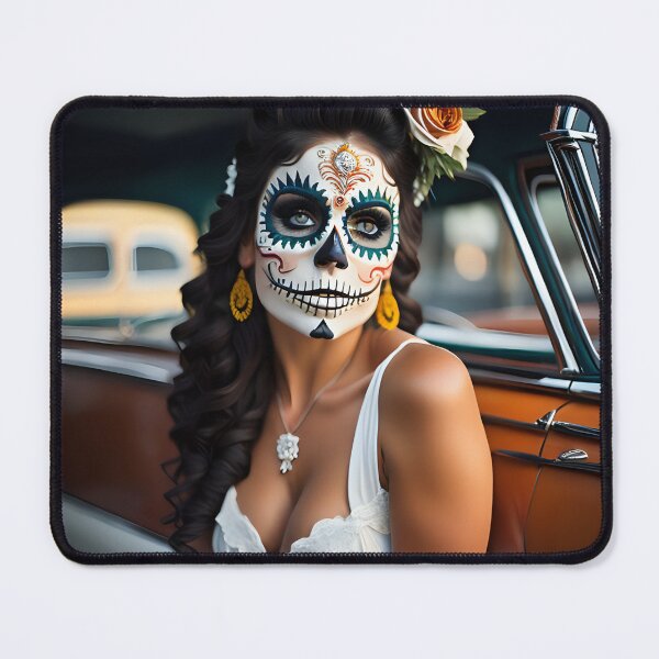 Item preview, Pinup girl II with bright day of the dead make up in the car designed and sold by aipinups.