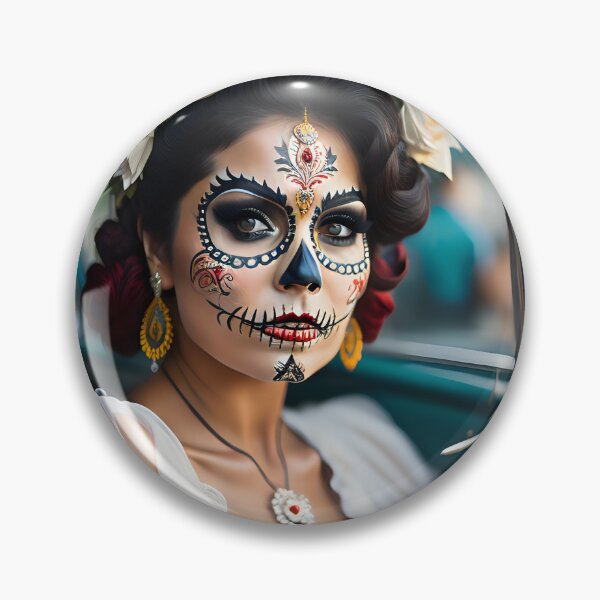 Item preview, Pinup girl I with bright day of the dead make up in the car designed and sold by aipinups.