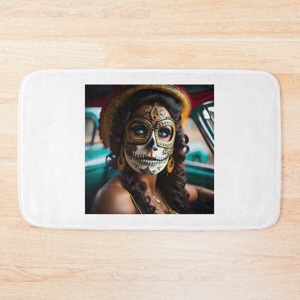 Item preview, Pinup girl V with dark day of the dead make up in the car designed and sold by aipinups.
