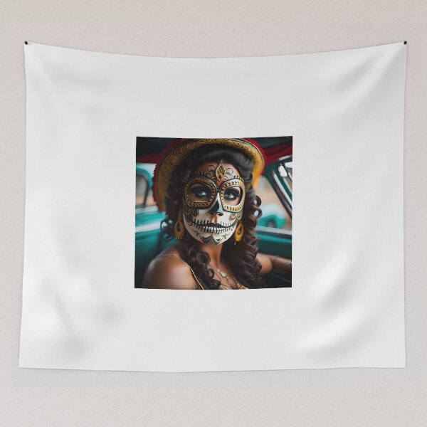 Item preview, Pinup girl V with dark day of the dead make up in the car designed and sold by aipinups.