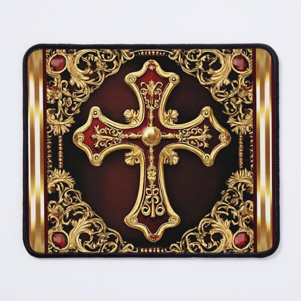 Item preview, Greek Orthodox Cross Gold Maroon Ornate designed and sold by Yiorgos Designs.