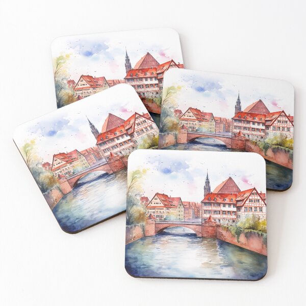 Item preview, Nuremberg heartbeat: watercolor view of the river in the old town designed and sold by KatVik-Design.