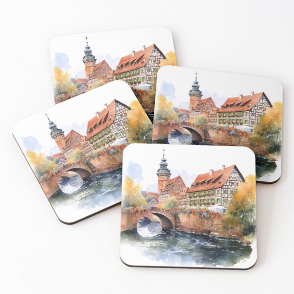 Item preview, Nuremberg heartbeat: watercolor view of the river in the old town designed and sold by KatVik-Design.