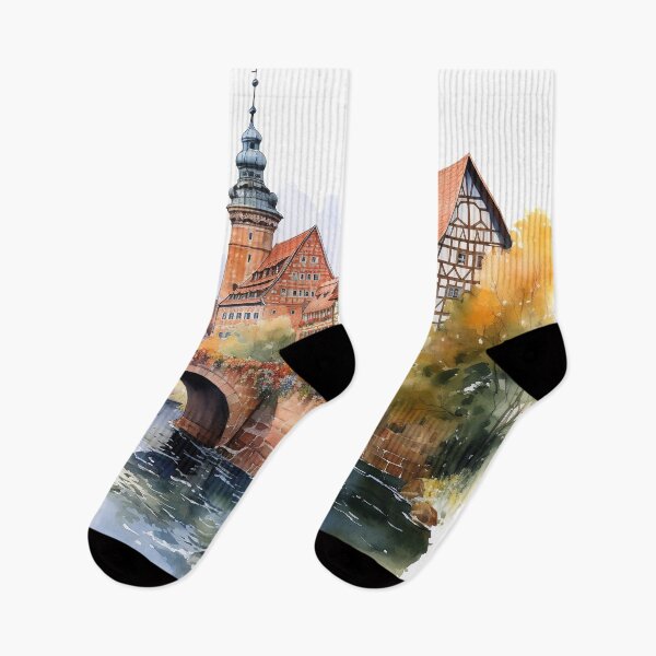 Item preview, Nuremberg heartbeat: watercolor view of the river in the old town designed and sold by KatVik-Design.