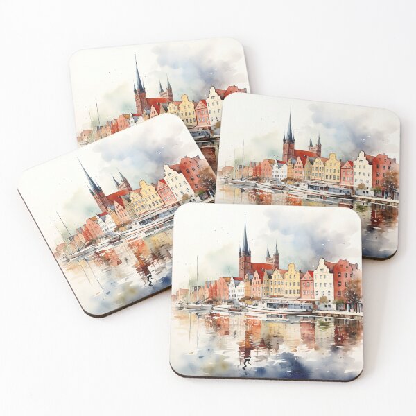 Item preview, Rostock harbor view: watercolor perspective of the city designed and sold by KatVik-Design.