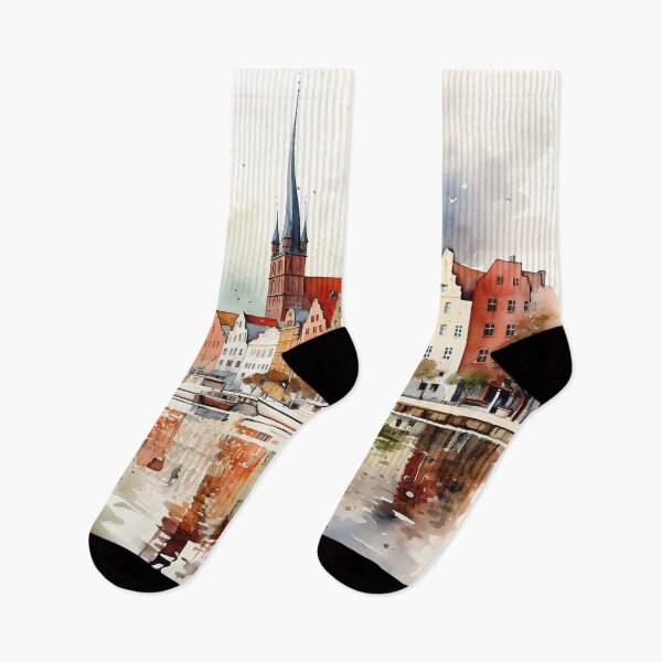 Item preview, Rostock harbor view: watercolor perspective of the city designed and sold by KatVik-Design.