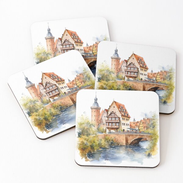 Item preview, Nuremberg heartbeat: watercolor view of the river in the old town designed and sold by KatVik-Design.