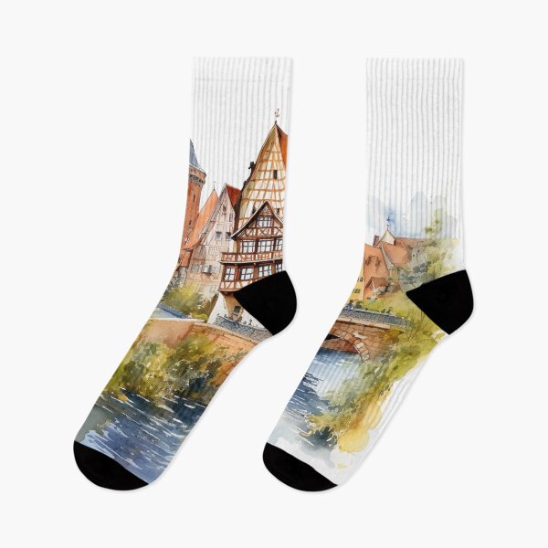 Item preview, Nuremberg heartbeat: watercolor view of the river in the old town designed and sold by KatVik-Design.