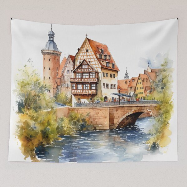Item preview, Nuremberg heartbeat: watercolor view of the river in the old town designed and sold by KatVik-Design.