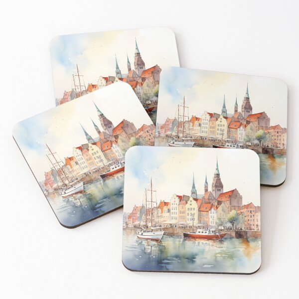 Item preview, Rostock harbor view: watercolor perspective of the city designed and sold by KatVik-Design.