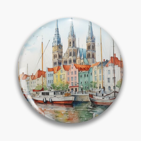 Item preview, Rostock harbor view: watercolor perspective of the city designed and sold by KatVik-Design.