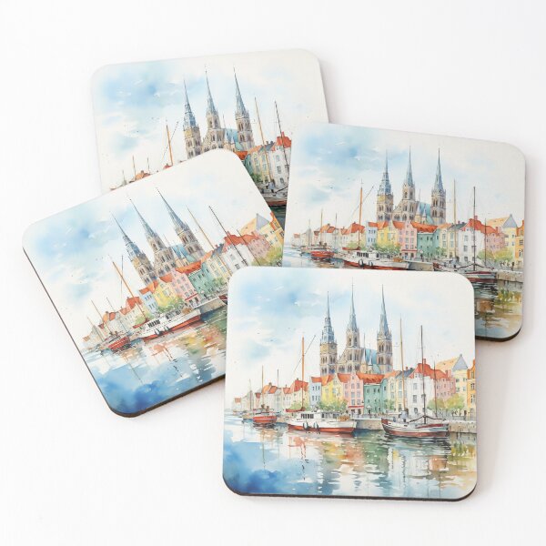 Item preview, Rostock harbor view: watercolor perspective of the city designed and sold by KatVik-Design.
