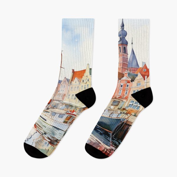 Item preview, Rostock harbor view: watercolor perspective of the city designed and sold by KatVik-Design.