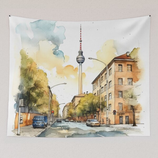 Item preview, Berlin TV Tower: Elegance in watercolor designed and sold by KatVik-Design.