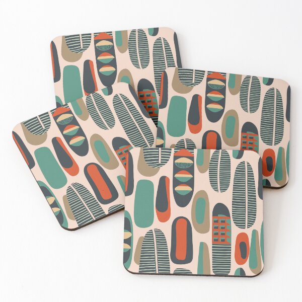 Item preview, Mid Century Modern Teal & Orange Folk Abstract designed and sold by MidModMaison.
