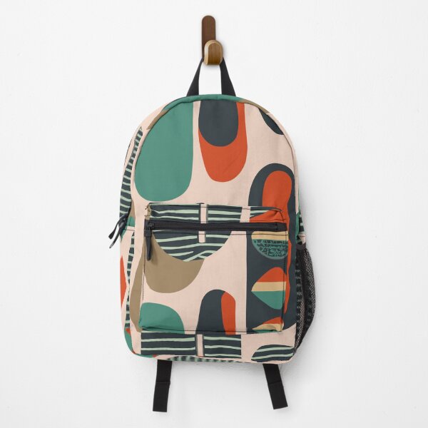 Item preview, Mid Century Modern Teal & Orange Folk Abstract designed and sold by MidModMaison.