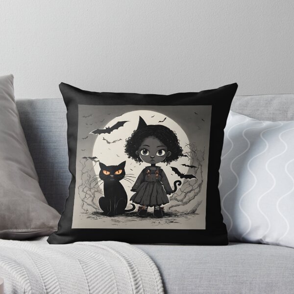 Item preview, Creepy Halloween Girl with Cat And Moon designed and sold by HDMarta.