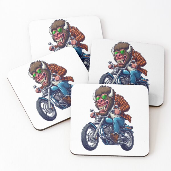 Item preview, American bison Riding Motorcycle  Vintage Subversive Cartoon designed and sold by kustomart.