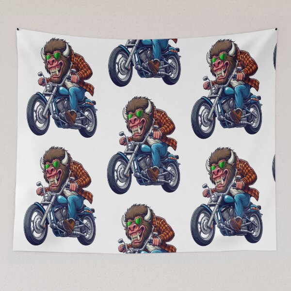 Item preview, American bison Riding Motorcycle  Vintage Subversive Cartoon designed and sold by kustomart.