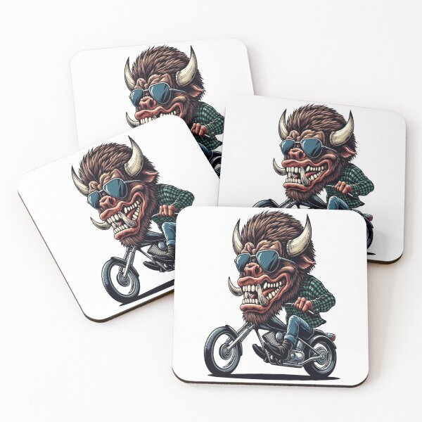 Item preview, American bison Riding Motorcycle  Vintage Subversive Cartoon designed and sold by kustomart.