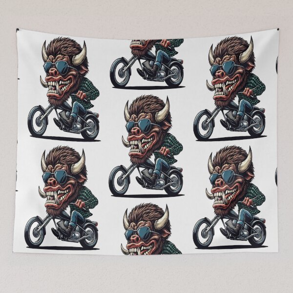 Item preview, American bison Riding Motorcycle  Vintage Subversive Cartoon designed and sold by kustomart.
