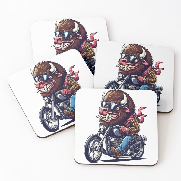 Item preview, American bison Riding Motorcycle  Vintage Subversive Cartoon designed and sold by kustomart.