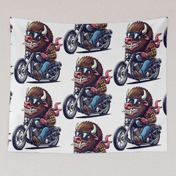 Item preview, American bison Riding Motorcycle  Vintage Subversive Cartoon designed and sold by kustomart.