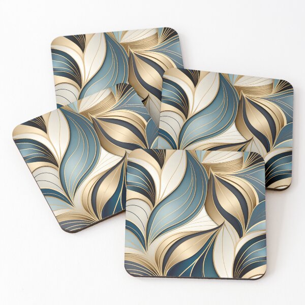 Item preview, Ornament leave patter gold blue white designed and sold by ManuelAndreas.