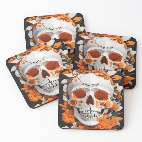 Item preview, Skeletal Bloom: A Symphony of Orange Flowers and Skulls designed and sold by ArtemExpressio.