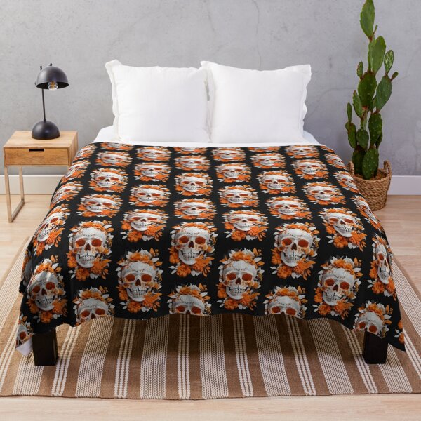 Item preview, Skeletal Bloom: A Symphony of Orange Flowers and Skulls designed and sold by ArtemExpressio.