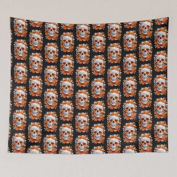 Item preview, Skeletal Bloom: A Symphony of Orange Flowers and Skulls designed and sold by ArtemExpressio.