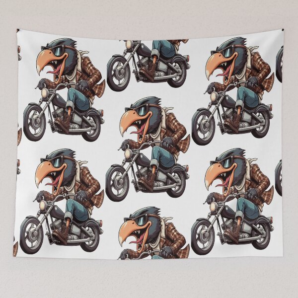 Item preview, Thrush bird Riding Motorcycle  Vintage Subversive Cartoon designed and sold by kustomart.