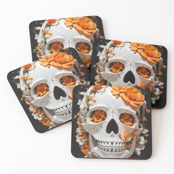 Item preview, Floral Macabre: Orange Blossoms Adorning Artistic Skulls designed and sold by ArtemExpressio.