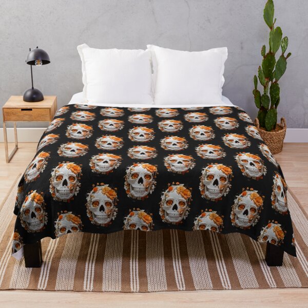 Item preview, Floral Macabre: Orange Blossoms Adorning Artistic Skulls designed and sold by ArtemExpressio.